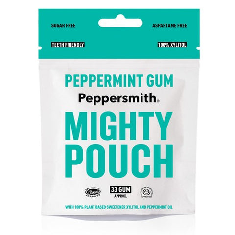 Peppersmith 100% Xylitol Mighty Pouch Peppermint Gum 50g (Pack of 6)