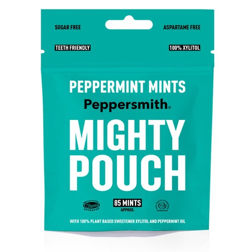 Peppersmith 100% Xylitol Mighty Pouch Peppermint Mints 50g (Pack of 6)
