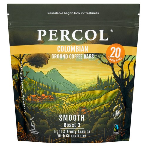 Percol Colombian Fairtrade Coffee Bags 20 Pack 160g (Pack of 2)