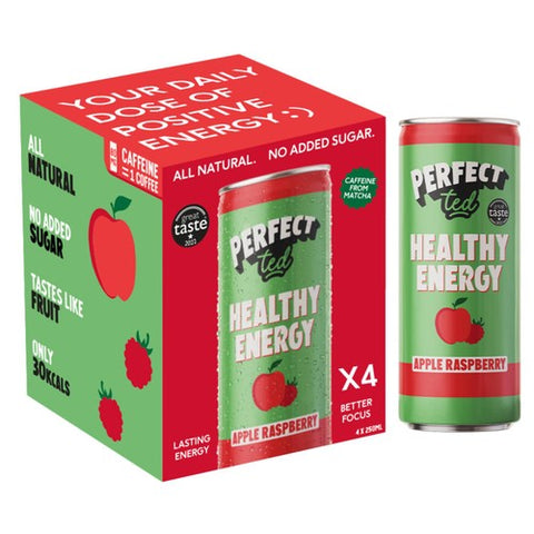 Perfect Ted Natural Energy Apple Raspberry 4 x 250ml (Pack of 2)