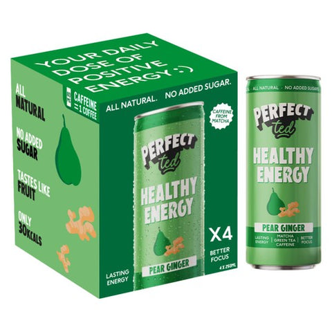 Perfect Ted Natural Energy Pear Ginger 4 x 250ml (Pack of 2)