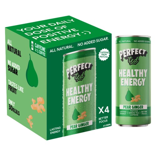 Perfect Ted Natural Energy Pear Ginger 4 x 250ml (Pack of 2)