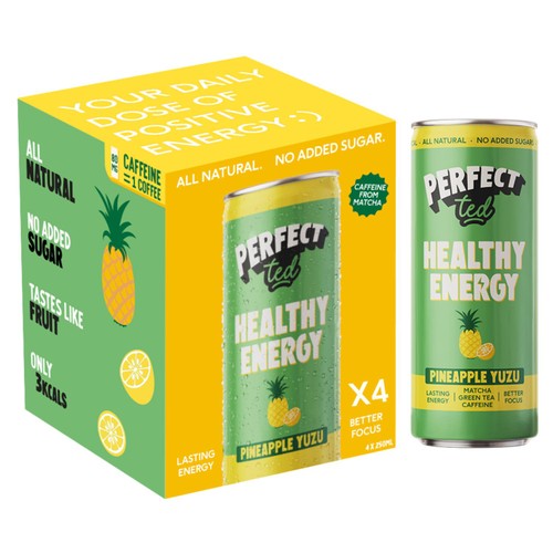 Perfect Ted Natural Energy Pineapple Yuzu 4 x 250ml (Pack of 2)
