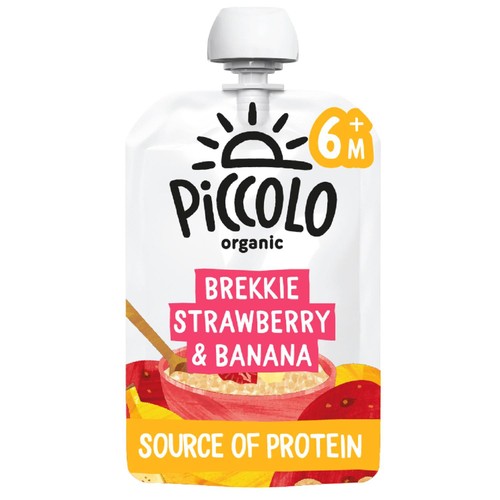 Piccolo Brekkie Strawberry Banana Organic Baby Food Pouch 6mths+ 100g (Pack 2)