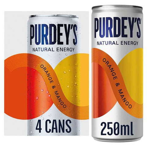 Purdey's Orange & Mango Natural Energy Drink 4 x 250ml (Pack of 2)