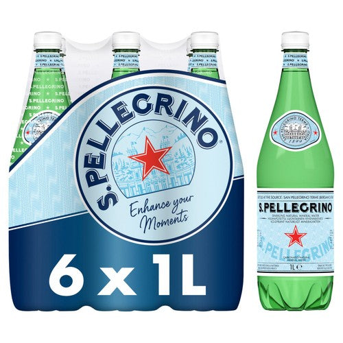 San Pellegrino Sparkling Natural Mineral Water 6 x 1L (Pack of 2)