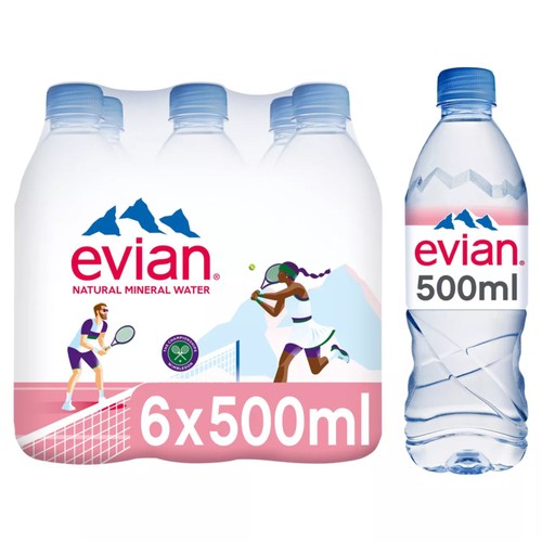 Evian Still Mineral Water 6 x 500ml, British Import (Pack of 2)