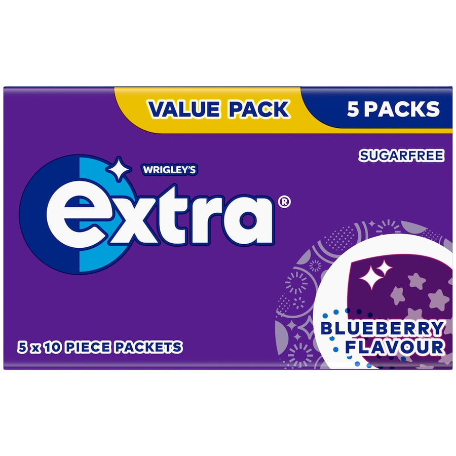 Wrigley's Extra Blueberry Flavour Sugarfree Chewing Gum 5 x 10 Pieces 70g