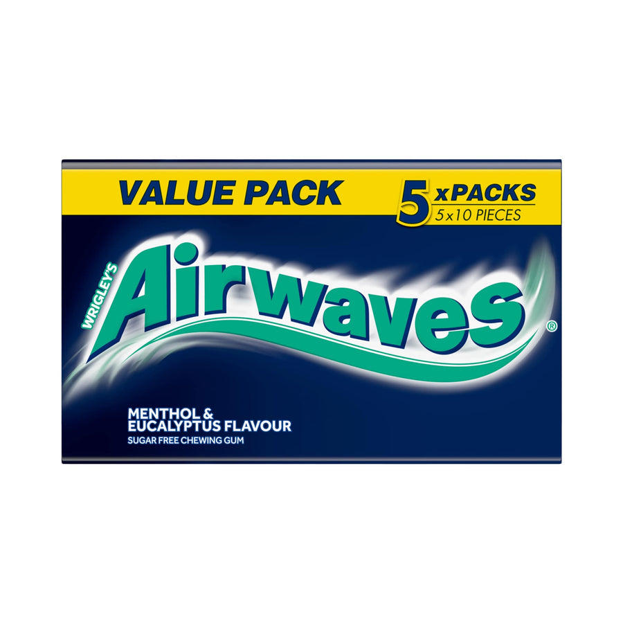 Wrigley's Airwaves Menthol & Eucalyptus Flavour Sugarfree Chewing Gum 5 x 10 Pieces 70g