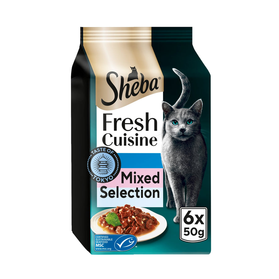 SHEBA Fresh Cuisine Taste of Tokyo Wet Cat Food Pouches with Salmon & Tuna & Whitefish in Gravy 6x50g