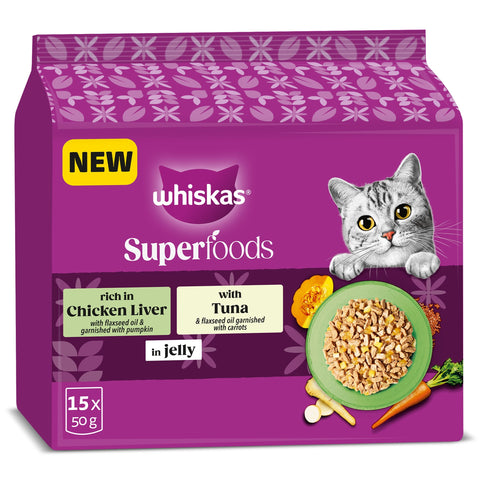 WHISKAS Cat Superfoods Rich in Chicken liver with Tuna in Jelly 15x50g