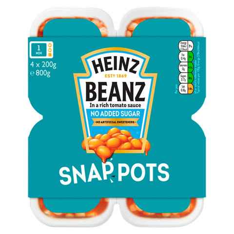 Heinz No Added Sugar Beanz Snap Pots 4 x 200g