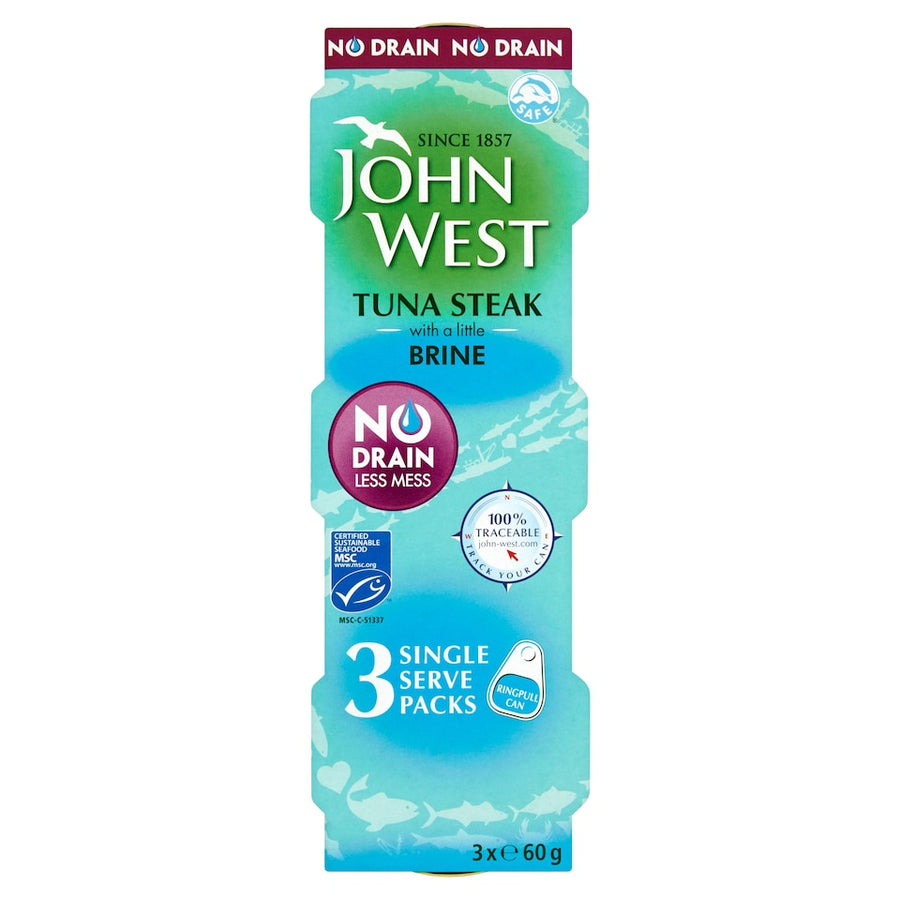 John West No Drain Tuna Steak in Brine 3 x 60g