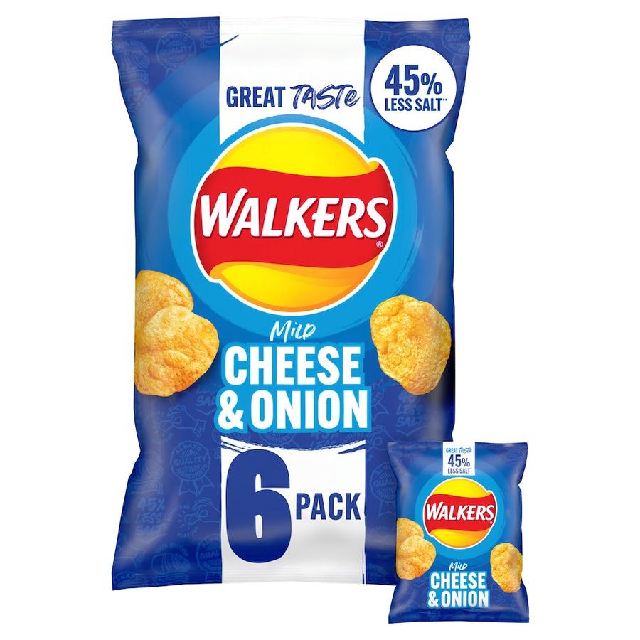 Walkers Mild Cheese & Onion Less Salt Multipack Crisps 6x25g