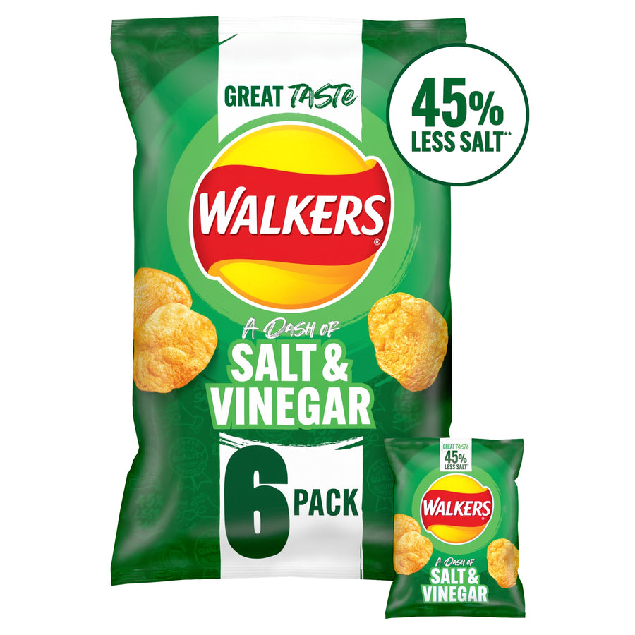 Walkers A Dash of Salt & Vinegar Less Salt Multipack Crisps 6x25g