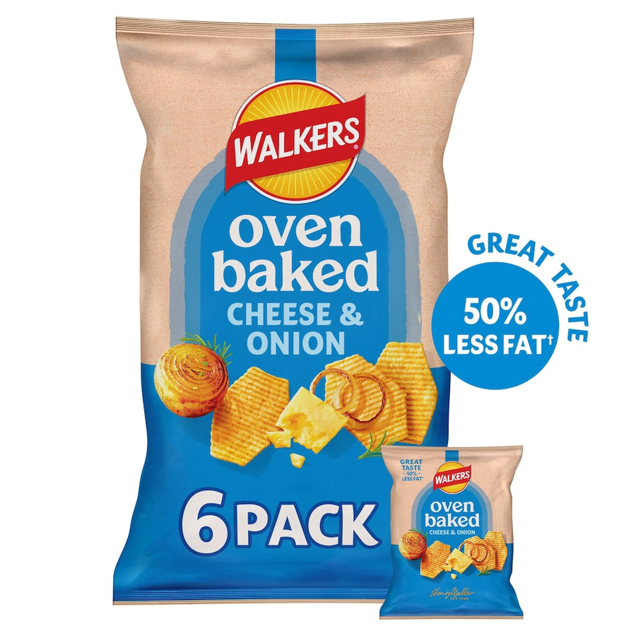 Walkers Baked Cheese & Onion Multipack Crisps 6x22g