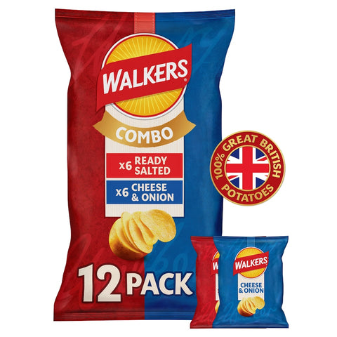 Walkers Ready Salted & Cheese & Onion Multipack Crisps 12x25g