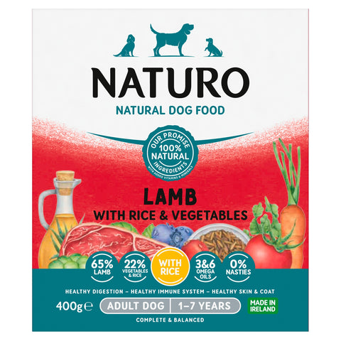 Naturo Adult Lamb & Rice Vegetable Dog Food Tray 400G
