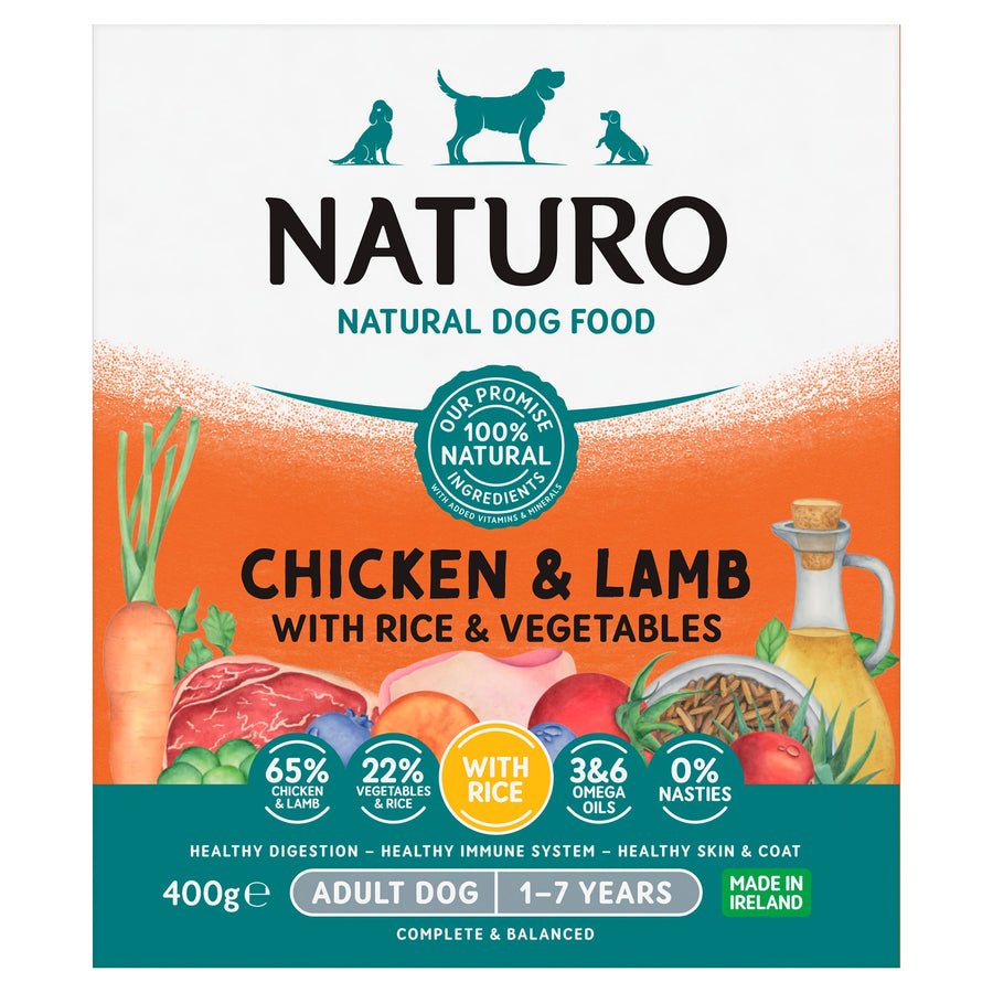 Naturo Adult Chicken Lamb Rice Vegetable Dog Food Tray 400G