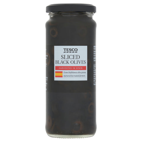 Tesco Sliced Black Olives In Brine 340G
