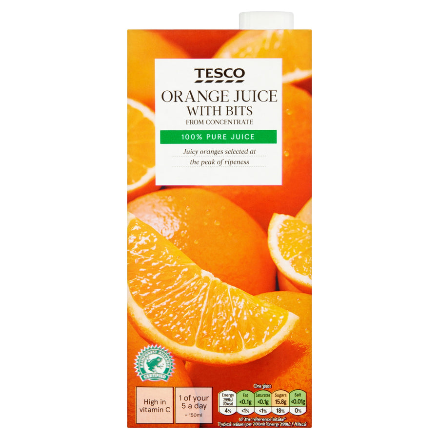 Tesco Pure Orange Juice With Bits 1 Litre