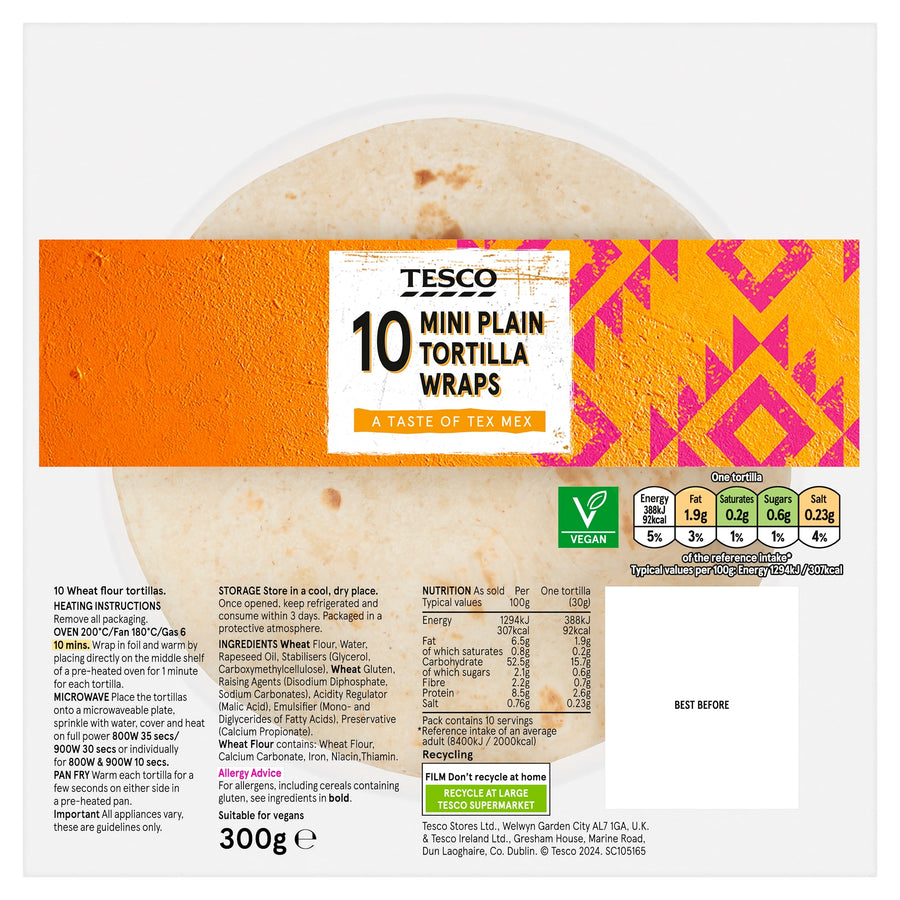 Tesco Mini Plain Tortillas X10 300G