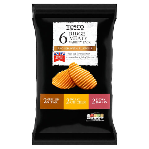 Tesco Ridge Meaty Variety Pack Crisps 6x30g