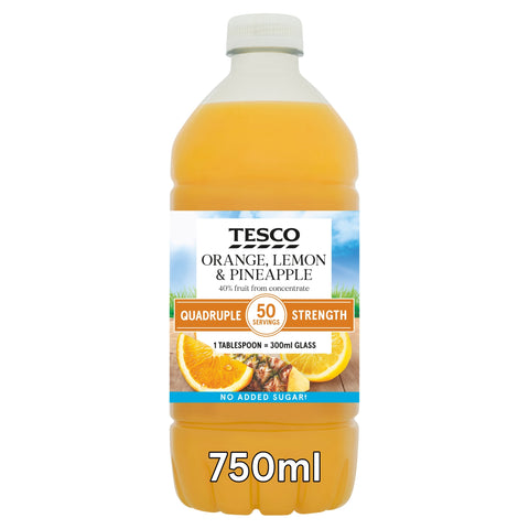 Tesco Quadruple Strength Orange Lemon & Pineapple 750Ml