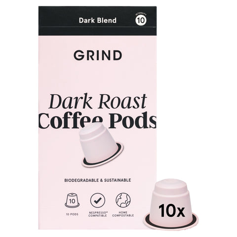 Grind Dark Roast Coffee Pods - Biodegradable & Sustainable 10 Pack 52g