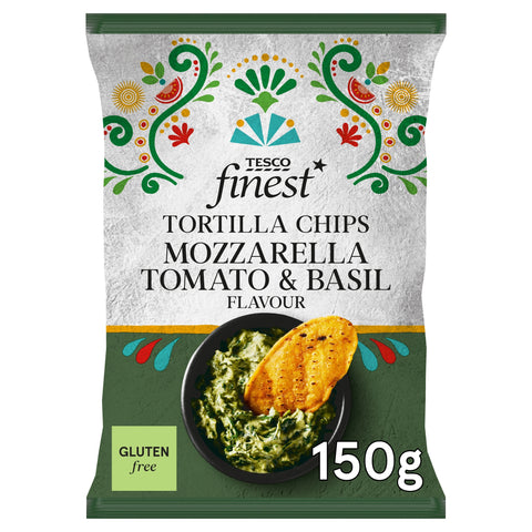 Tesco Finest Mozzarella, Basil & Tomato Tortilla Chips 150g