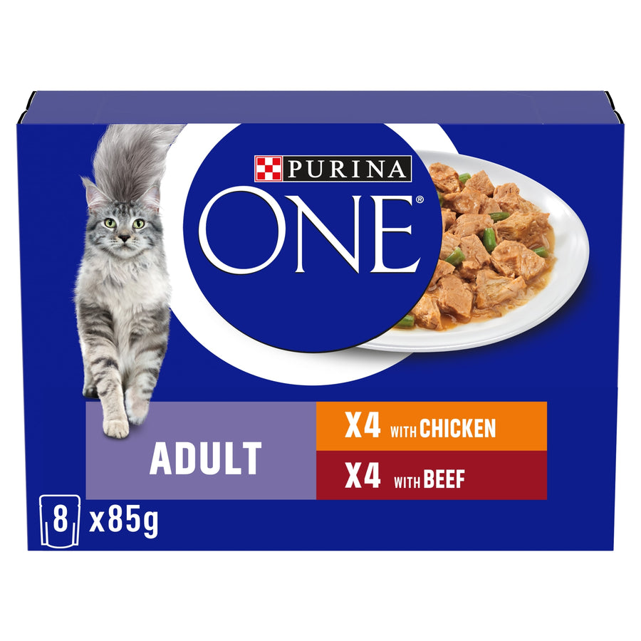 PURINA ONE Mini Fillets Chicken and Beef Wet Cat Food 8x85g