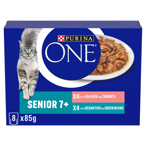 PURINA ONE Senior 7+ Mini Fillets Salmon & Ocean Fish Wet Cat Food 8x85g