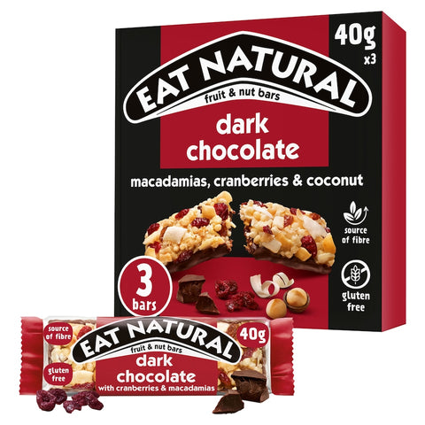 Eat Natural Fruit & Nut Bars with Dark Chocolate, Cranberries & Macadamias 3 x 40g