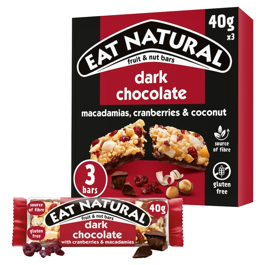 Eat Natural Fruit & Nut Bars with Dark Chocolate, Cranberries & Macadamias 3 x 40g