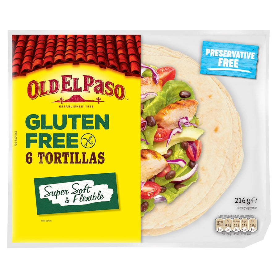 Old El Paso 6 Regular Gluten Free Tortilla Wraps 216G