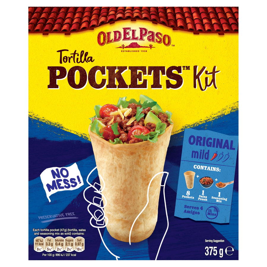 Old El Paso Tortilla Pockets Kit Mild 375G
