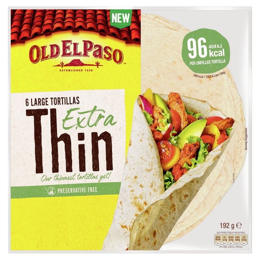 Old El Paso Extra Thin Large Tortilla Wraps 192g