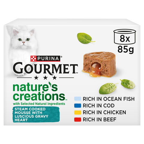 GOURMET Nature's Creations Gravy Heart Chicken Ocean Fish Wet Cat Food 8x85g