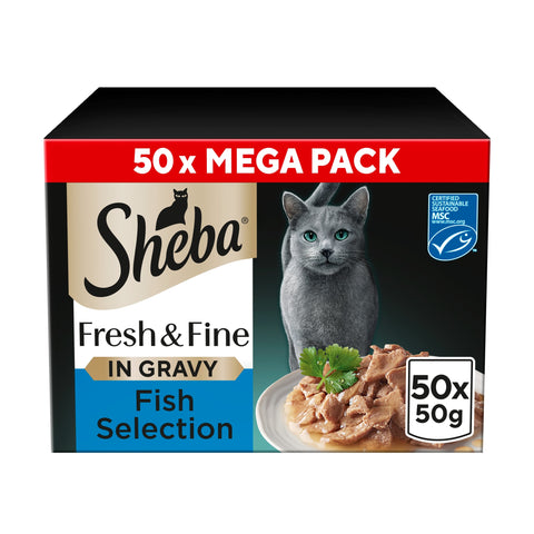 SHEBA Fresh & Fine Cat Pouches Fish collection in Gravy 50x50g