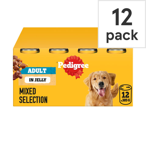 Pedigree Adult Wet Dog Food Tins Mixed in Jelly 12 x 385g