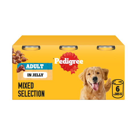 Pedigree Adult Wet Dog Food Tins Mixed in Jelly 6 x 385g
