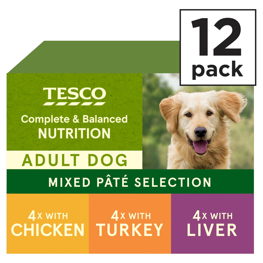 Tesco Adult Dog 12 Pate Selection Chicken Turkey Liver 1.8Kg