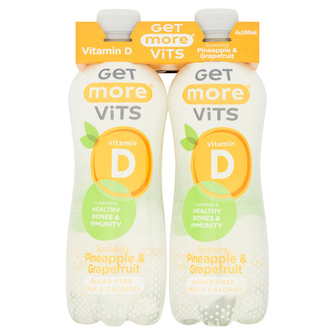 Get More Vits Vitamin D Sparkling Pineapple & Grapefruit 4 x 500ml