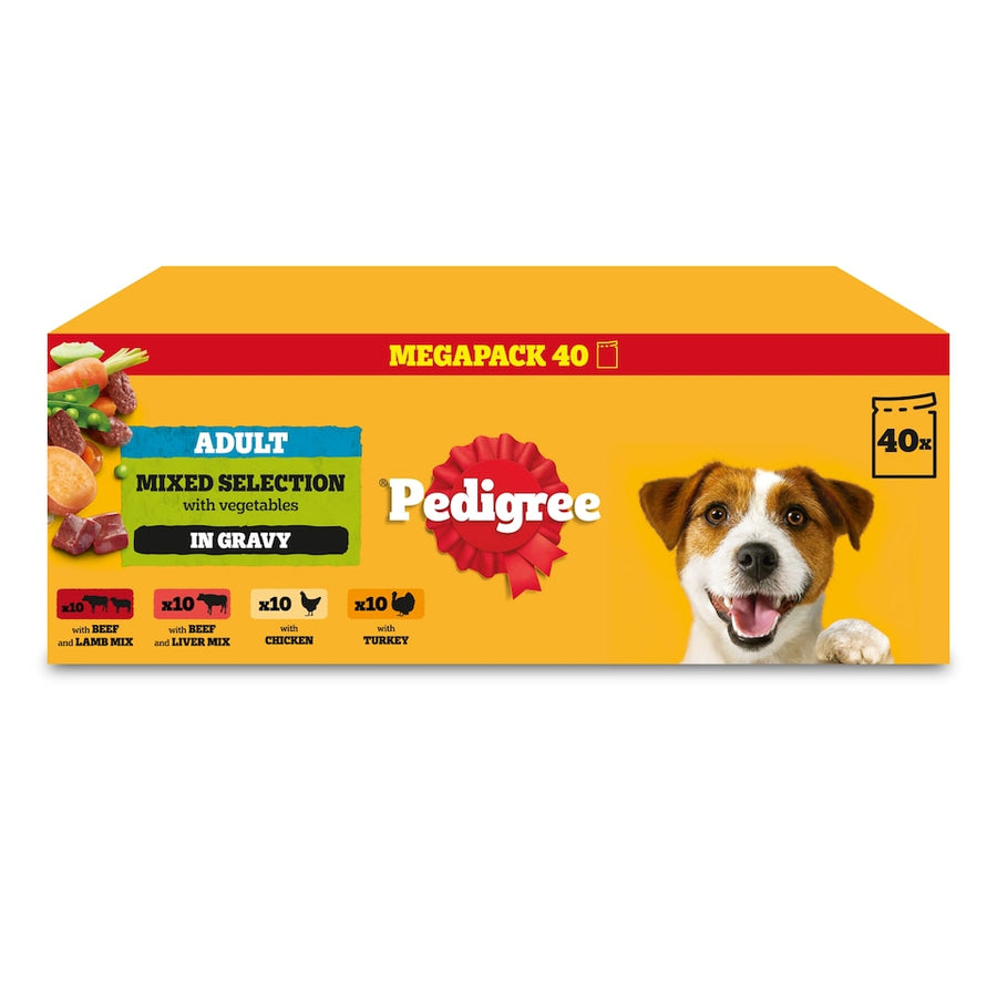 Pedigree Adult Wet Dog Food Pouches Mixed in Gravy 40x100g