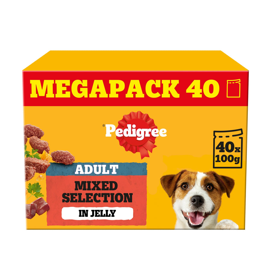 PEDIGREE Adult Dog Food Pouches Mixed Selection in Jelly 40x100g Mega Pack