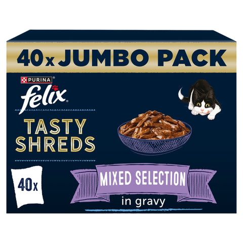 FELIX Tasty Shreds Mixed Selection in Gravy Wet Cat Food 40x80g