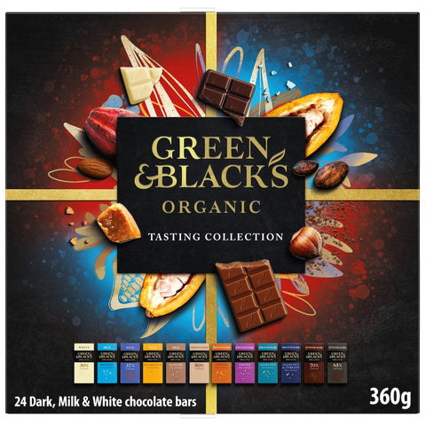 GREEN & BLACK'S Organic Dark, Milk & White Collection 24X15g