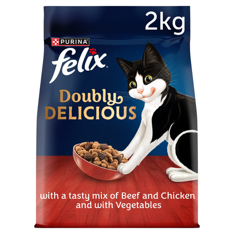 FELIX Doubly Delicious Beef Chicken & Vegetables Dry Cat Food 2kg
