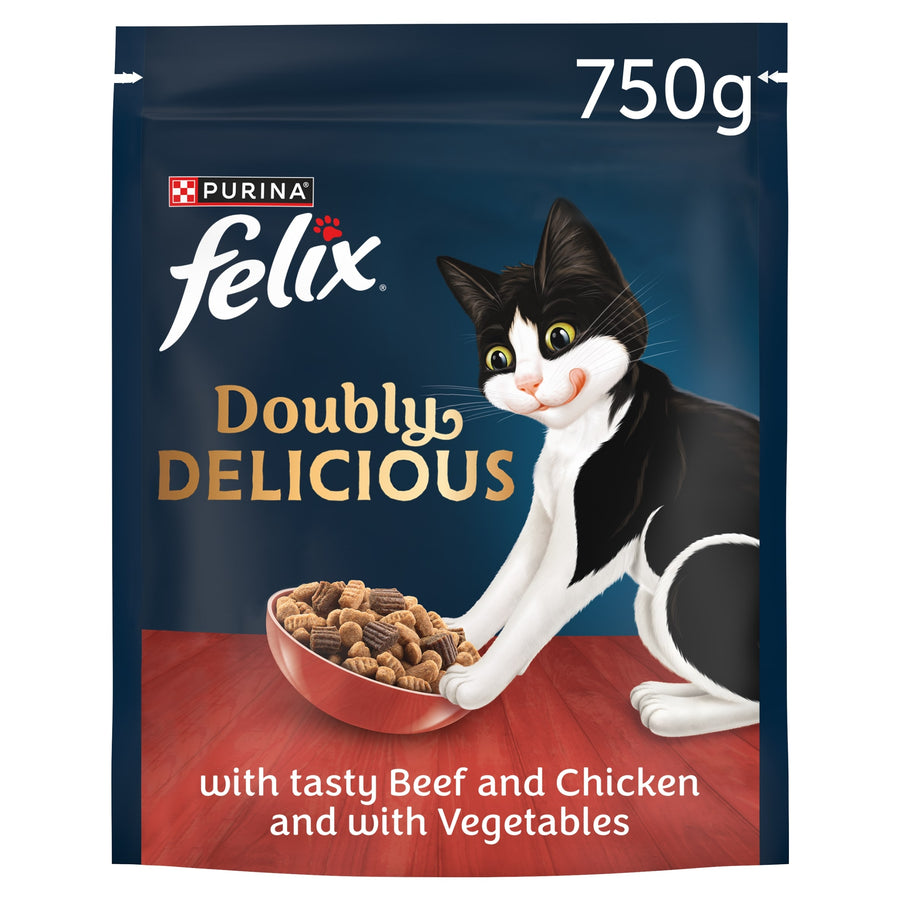 FELIX Doubly Delicious Beef, Chicken & Veg Dry Cat Food 750g