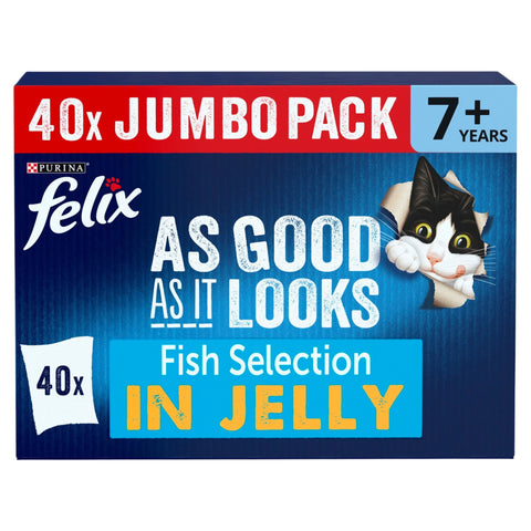 FELIX As Good As it Looks Senior 7+ Fish in Jelly Wet Cat Food 40x85g